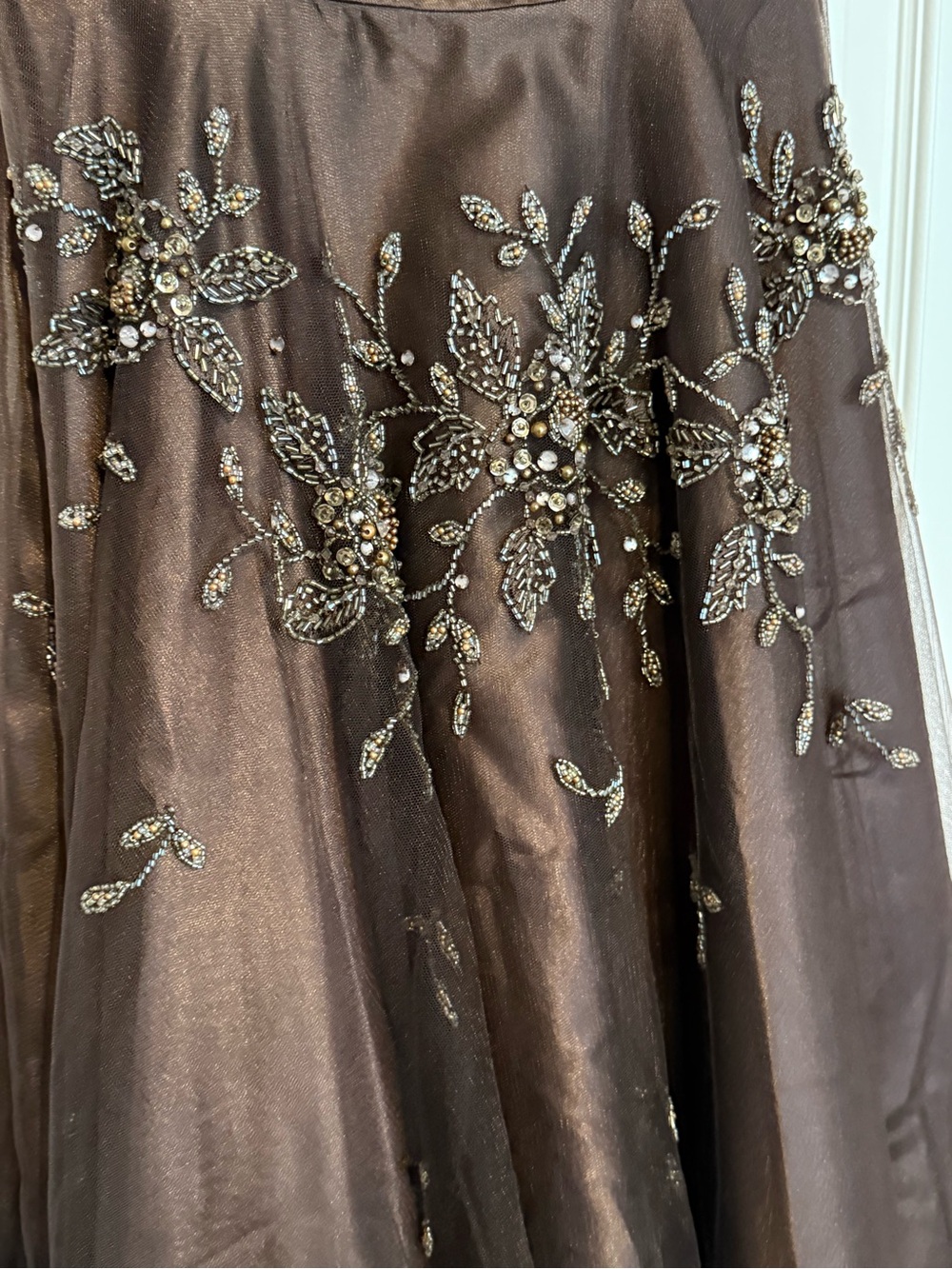 SUE WONG Nocturne MIDI Beaded and Tulle Chocolate Brown Dress Y2K vintage - Picture 3 of 6